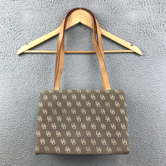 Dooney & Bourke Signature Medium Tote Bag Tan Canvas Leather - Picture 2 of 12